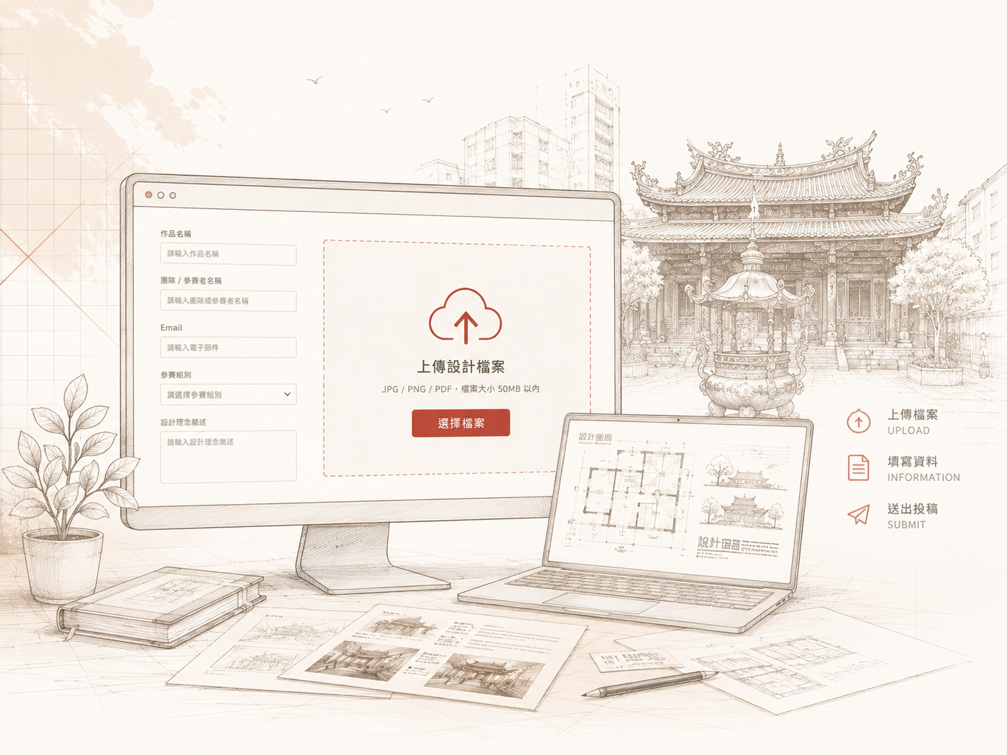 作品投稿上傳示意圖